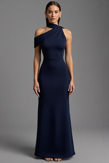 Asymmetrical Sheath Navy Formal Dress